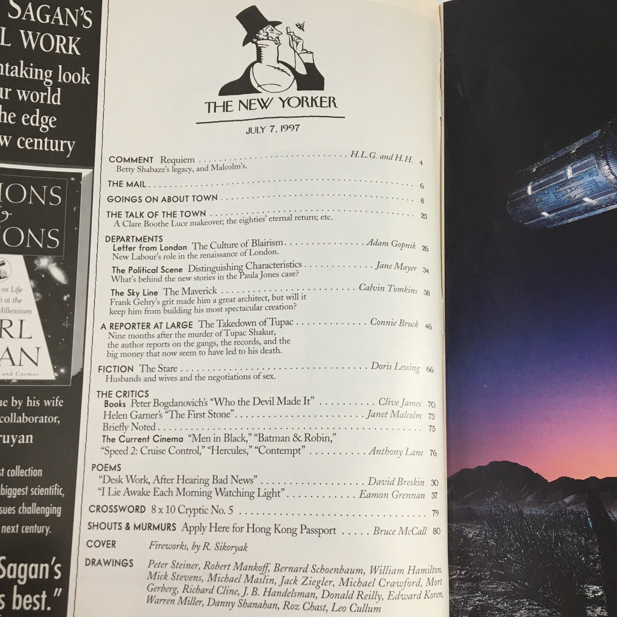 Interior page of The New Yorker Magazine July 7, 1997, displaying the table of contents including articles and illustrations from that issue.