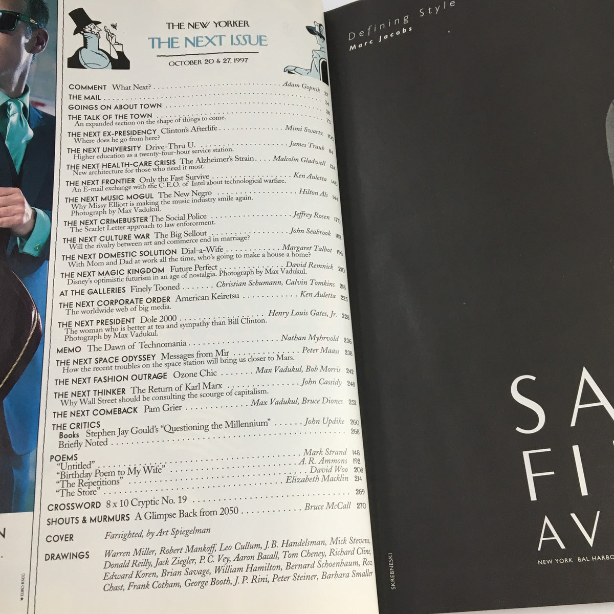 Inside pages of The New Yorker Magazine, October 20, 1997, displaying the table of contents and articles with cultural commentary from the issue, highlighting the magazine's literary significance.