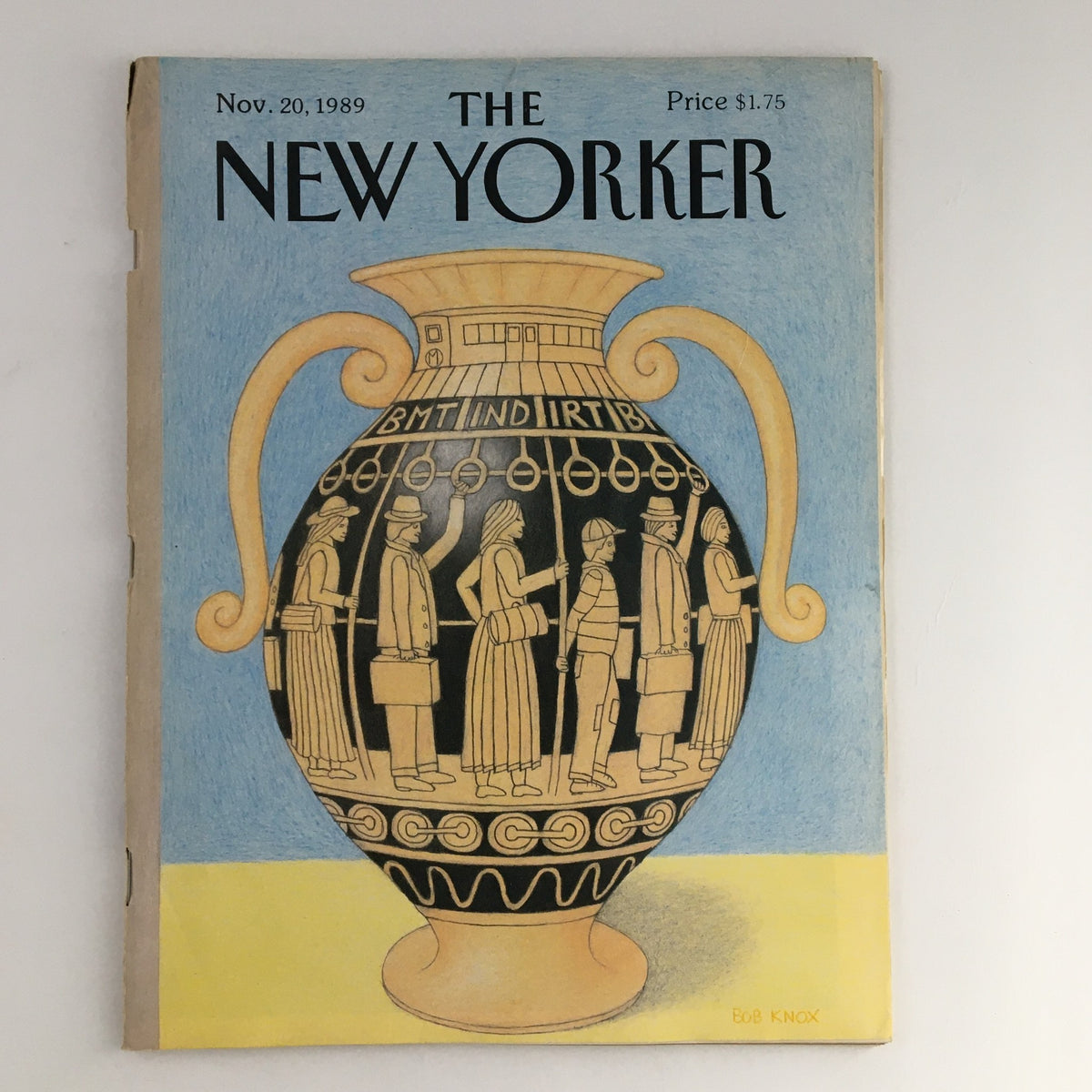 Cover of The New Yorker Magazine from November 20, 1989 featuring a full theme cover by Bob Knox, depicting a detailed illustration of an ancient vase with figures.
