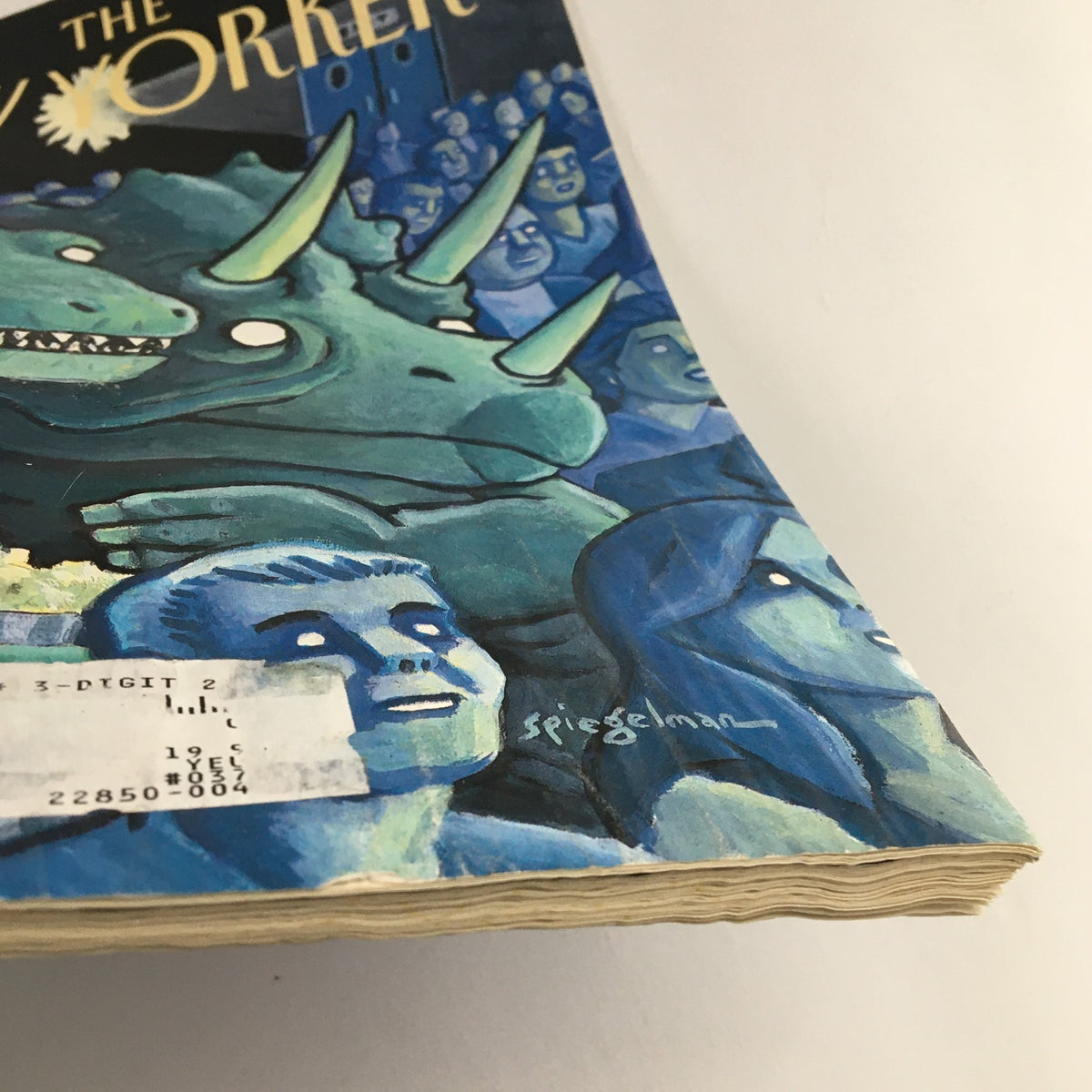 Close-up view of The New Yorker Magazine May 26 1997 cover, highlighting Art Spiegelman's 'Call 911' film artwork and the prominent expressions of the audience.
