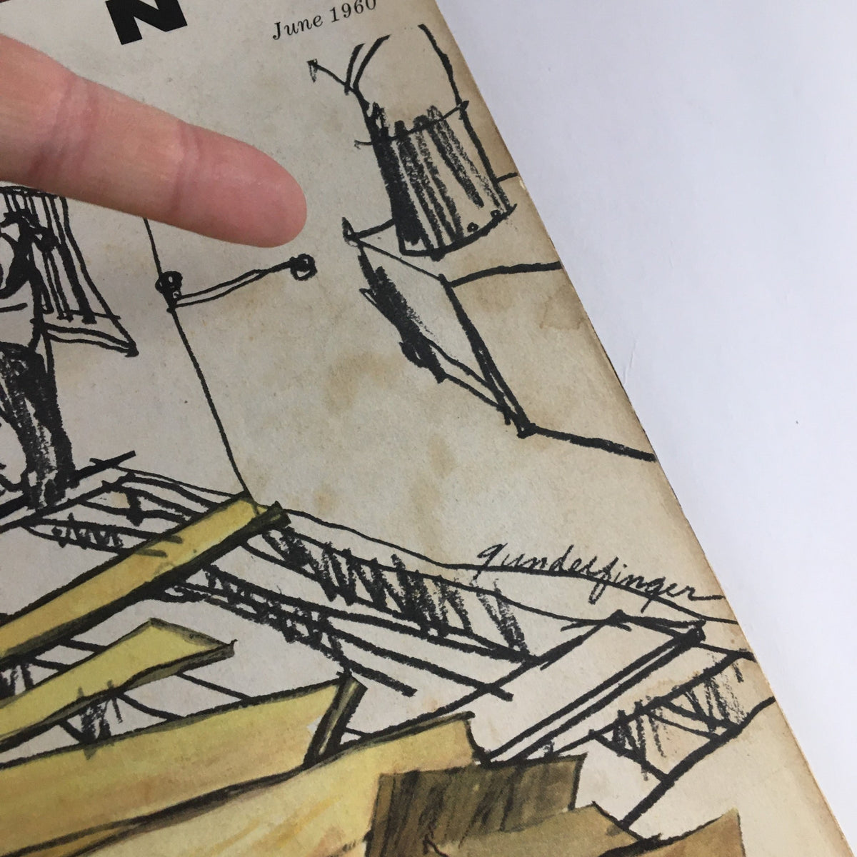 Cover detail of Fortune Magazine from June 1960 titled 'The Upheaval in the Airframe Industry,' featuring artwork signed by the artist. The magazine presents a vintage look at aviation history.