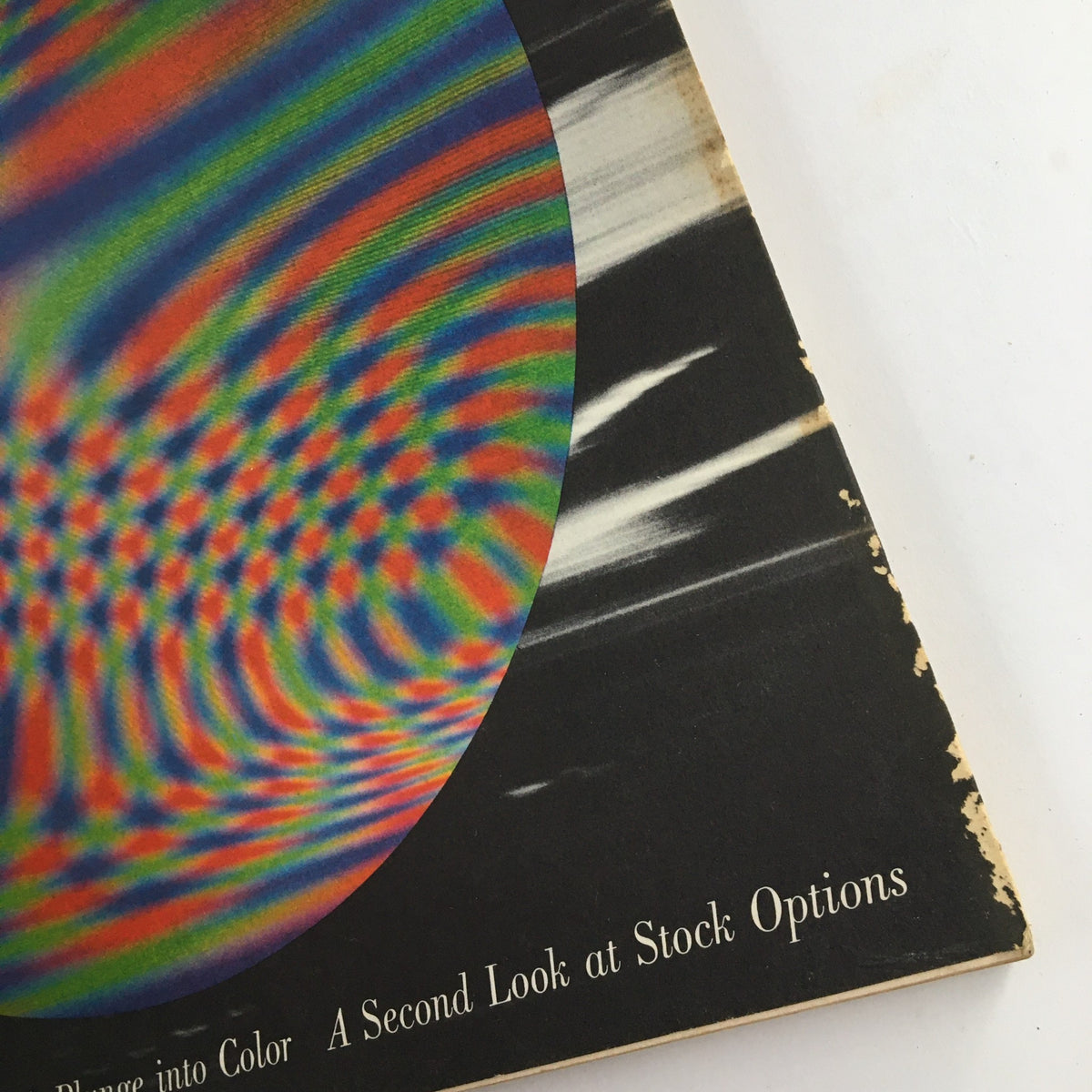 Close-up view of the Fortune Magazine October 1962 cover highlighting the vibrant graphic design with the text 'A Second Look at Stock Options'.