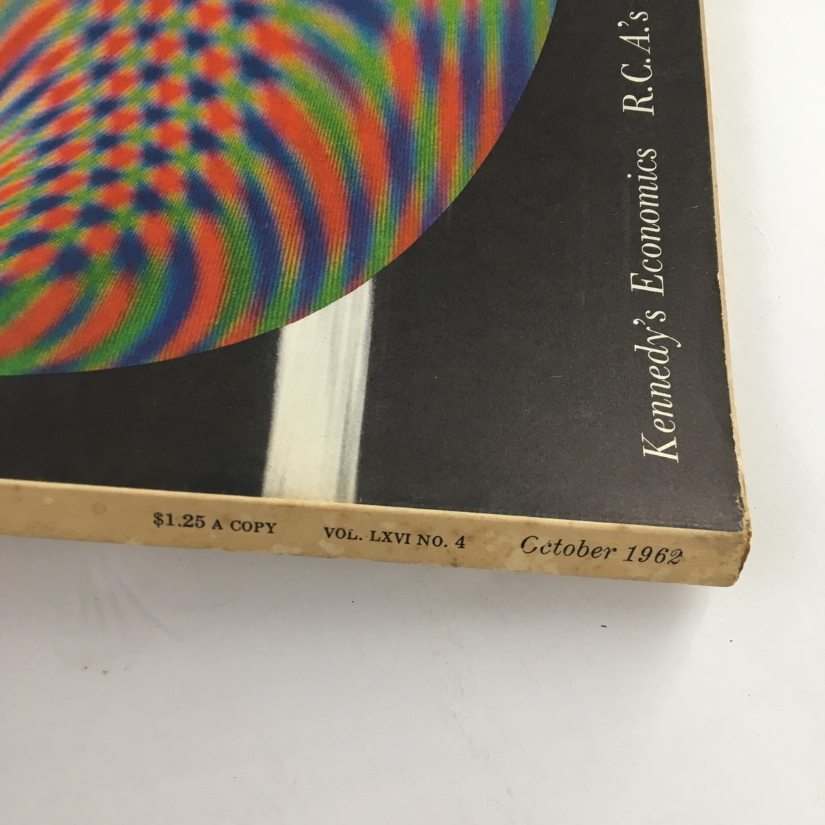 Side view of the Fortune Magazine October 1962, showing the title, price, and month, emphasizing its vintage appeal.