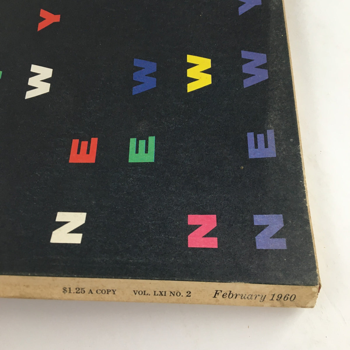 Spine view of Fortune Magazine February 1960 displaying vibrant lettering and the edition details including volume and number.