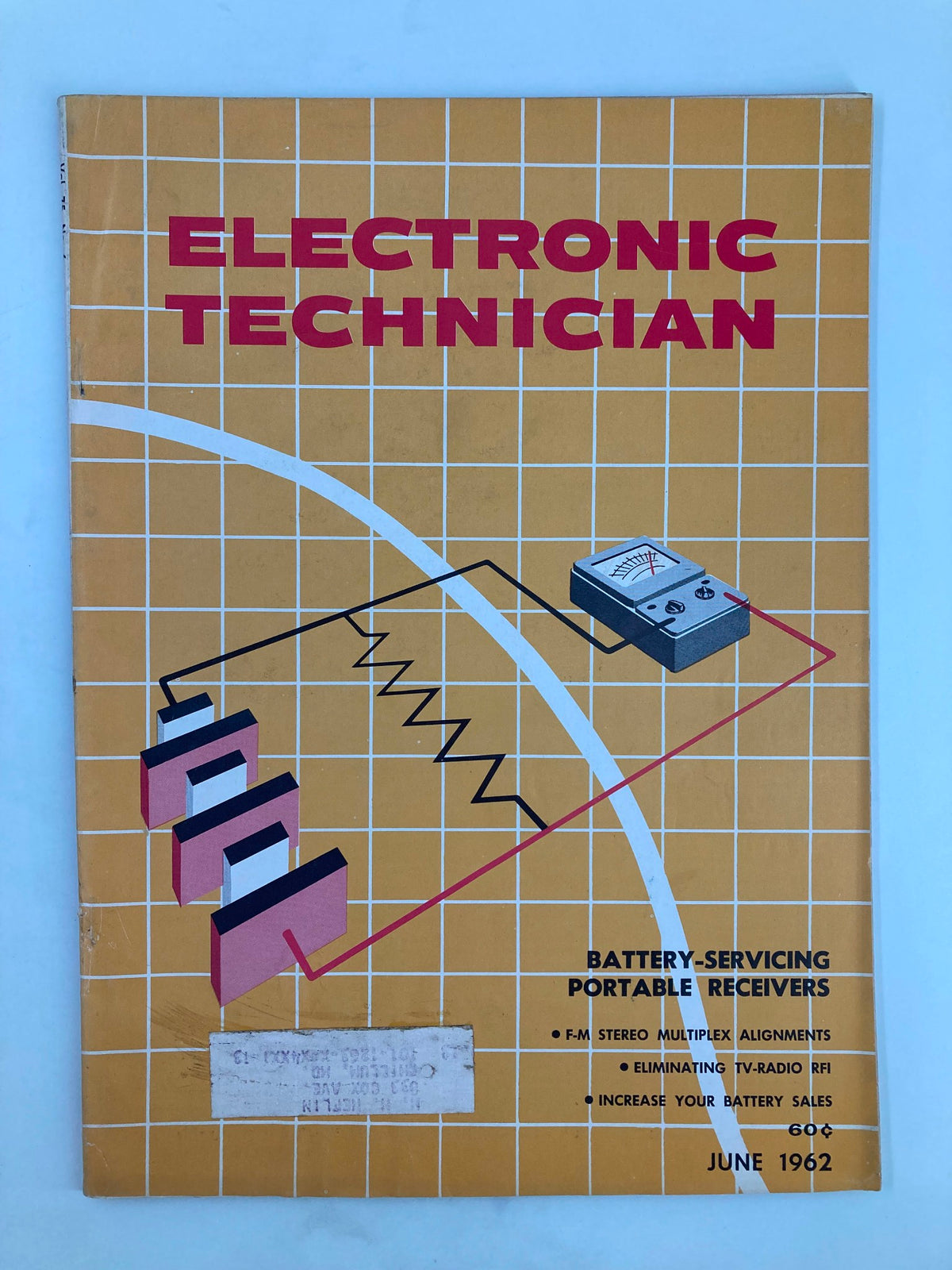 Cover of the VTG Electronic Technician Magazine from June 1962 featuring F-M Stereo Multiplex Alignments, with a graphic design showcasing electronic components and service information.