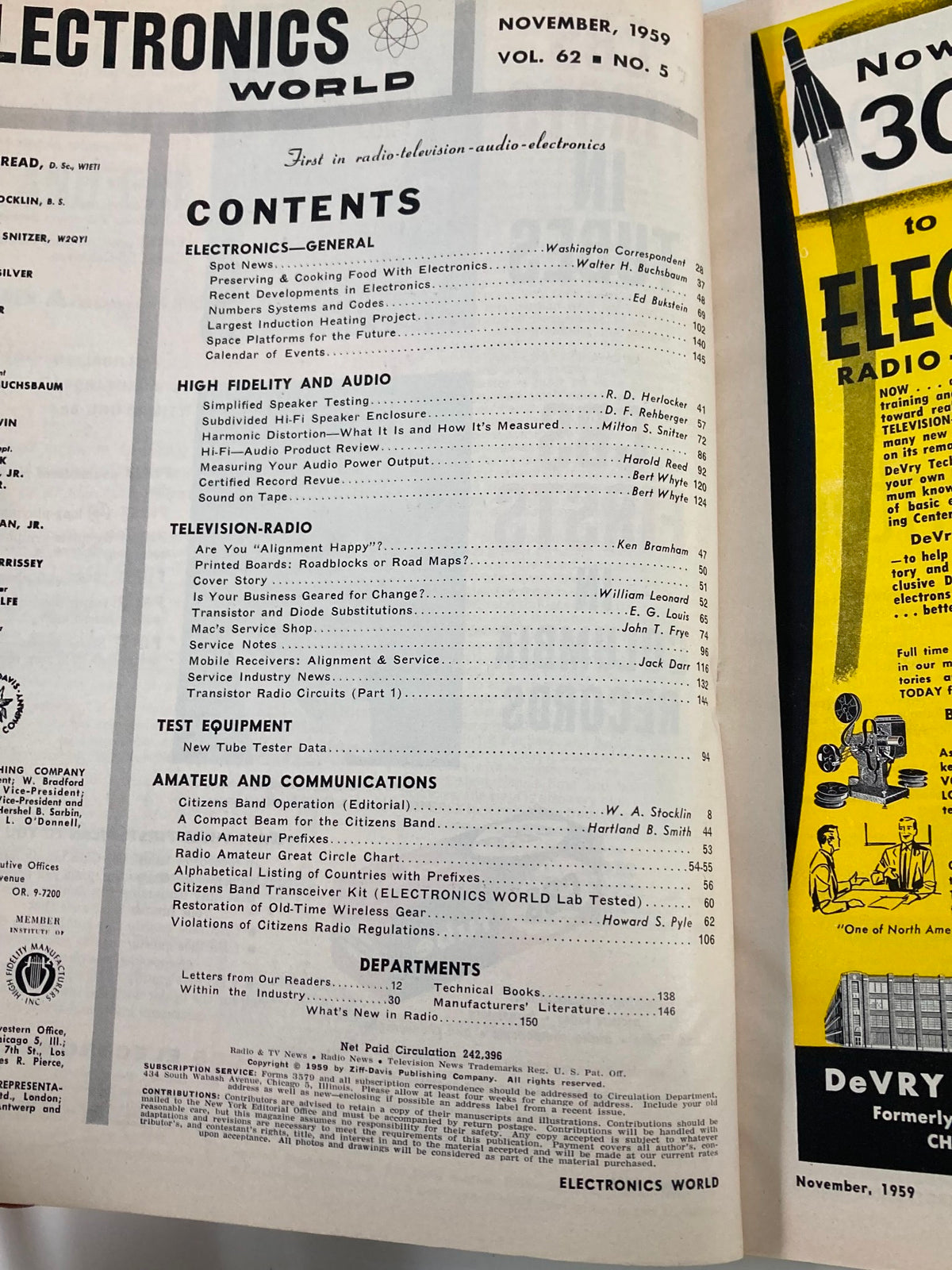 Vintage Electronics World Magazine November 1959 Beam Antenna for Citizens Band