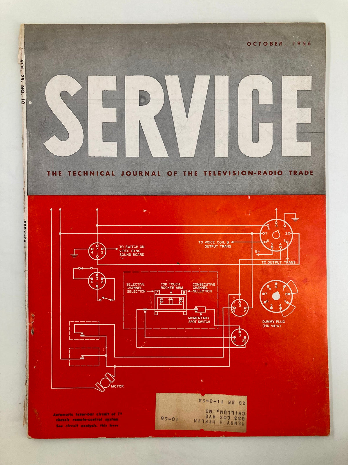 VTG Service Magazine October 1956 cover featuring technical illustrations related to the television-radio trade.