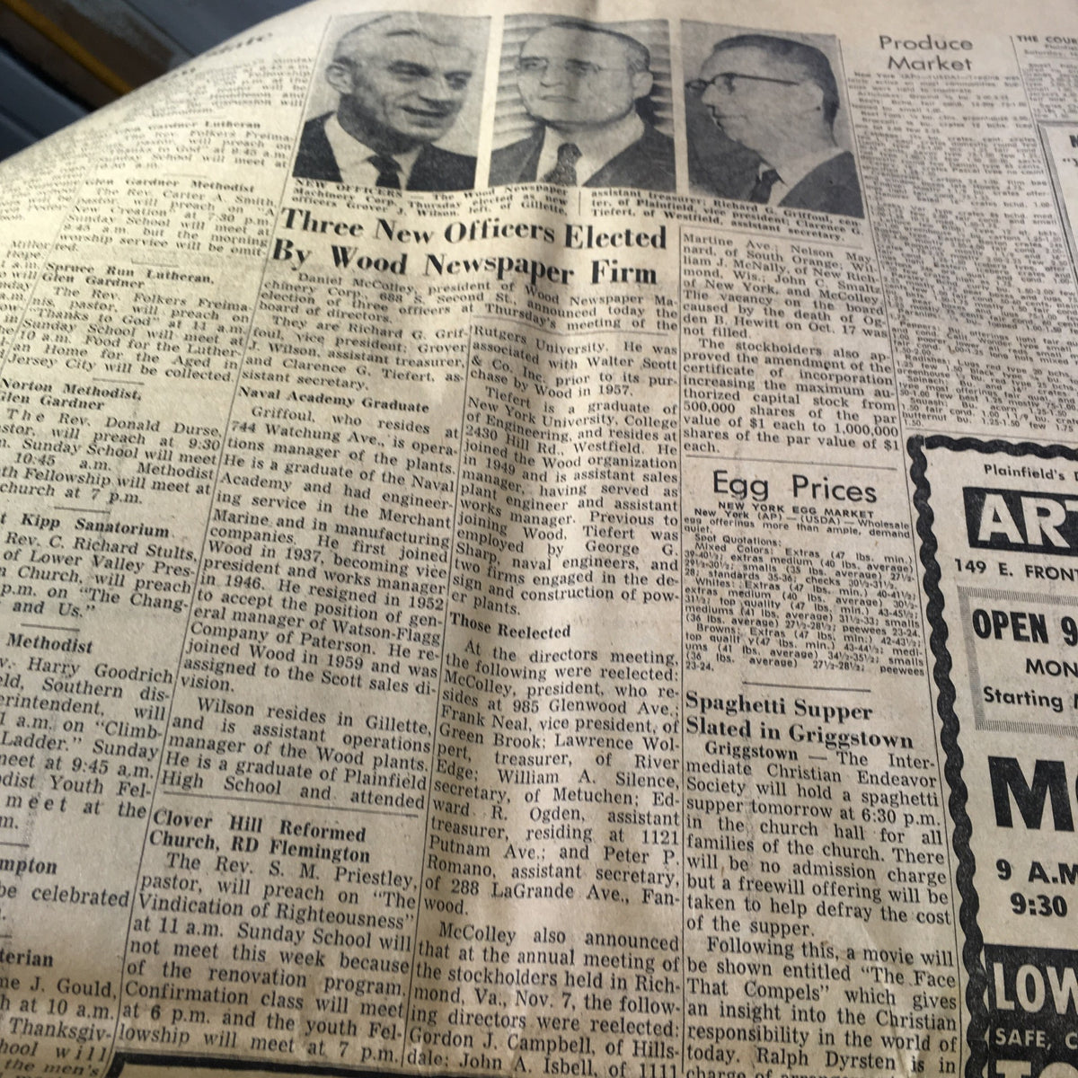 Vintage newspaper article from The Courier-News dated November 23, 1963, featuring a report on new officers elected by a newspaper firm, including images and text on local events.