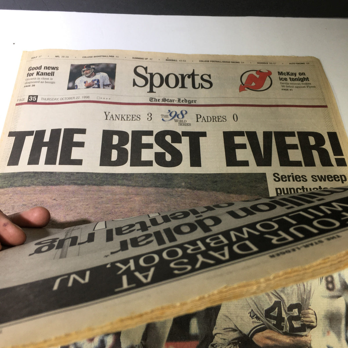 VTG The Star-Ledger Newspaper October 22 1998 displaying the sports section with a bold headline 'THE BEST EVER!' celebrating the New York Yankees' victory in the World Series.