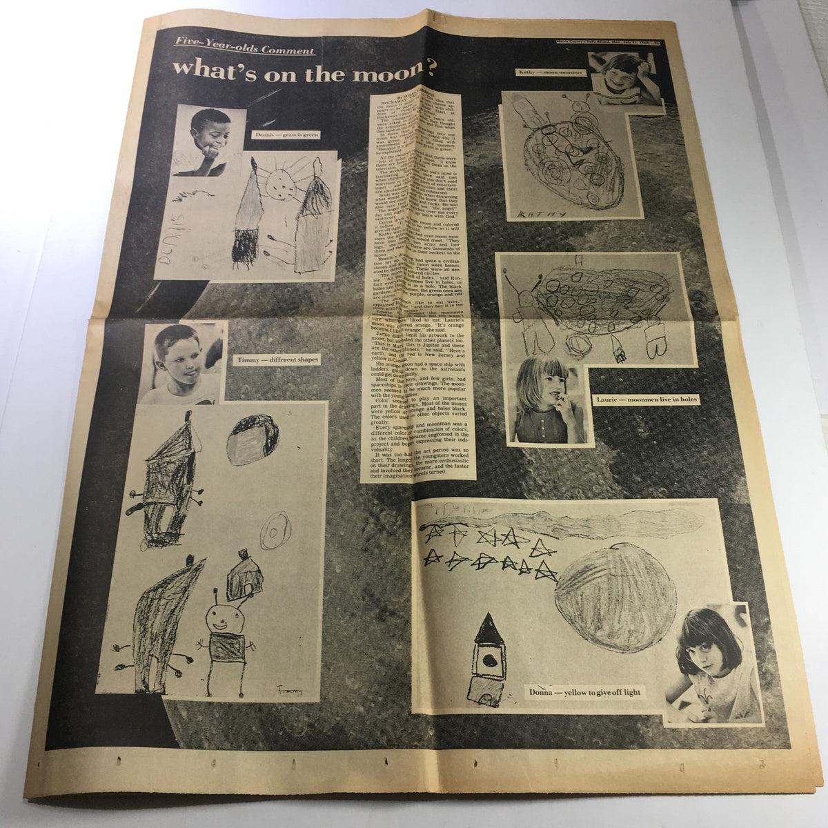 Vintage Morris County Daily Record July 21, 1969, featuring children's drawings and comments on the moon.