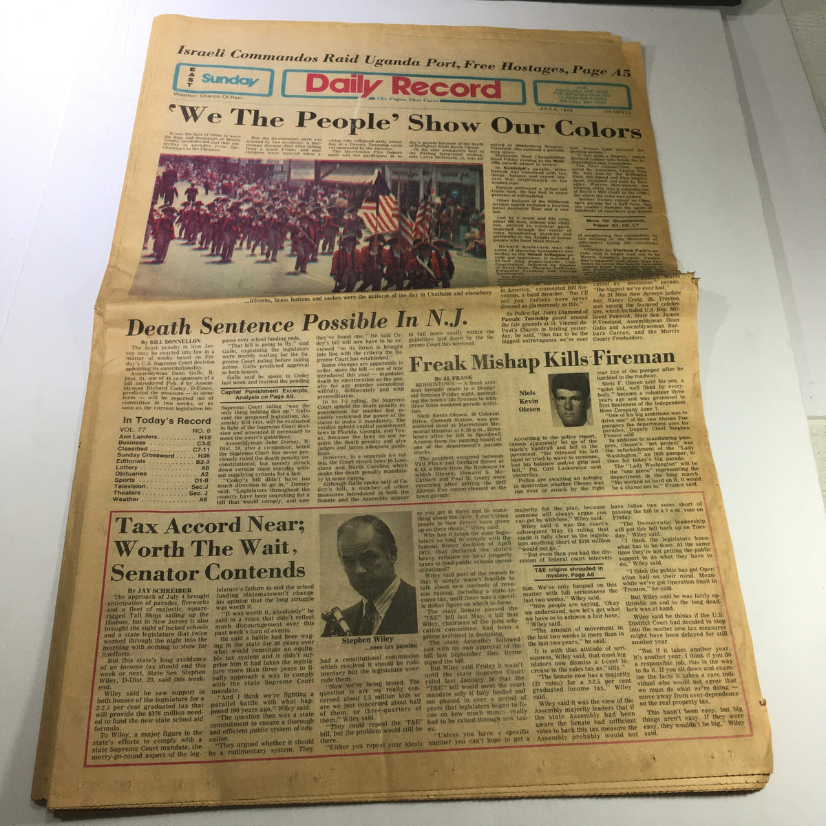 VTG The Daily Record July 4 1976 front page featuring headlines on Bicentennial celebrations, showcasing historical articles and vibrant imagery. Perfect for collectors and history enthusiasts.