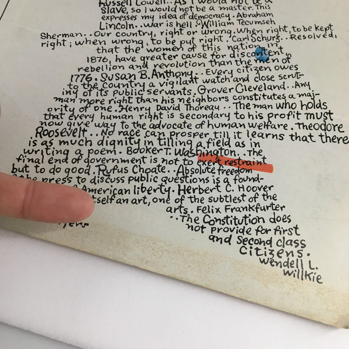 Close-up view of The New Yorker Magazine July 5 1976 cover, highlighting intricate handwritten text and artistic elements by Lou Myers, illustrating historical themes.