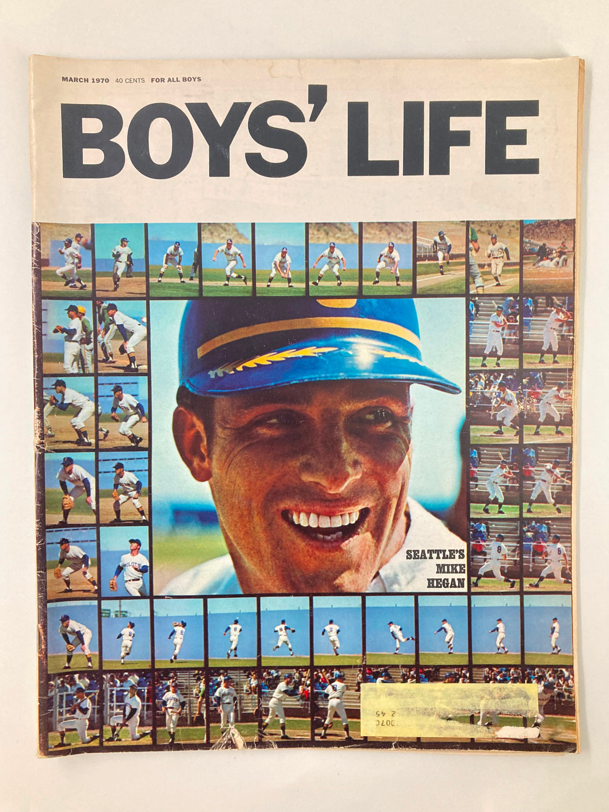 Cover of VTG Boys' Life Magazine March 1970 featuring Seattle's Mike Hegan, showcasing athletic photos and a vibrant portrait.