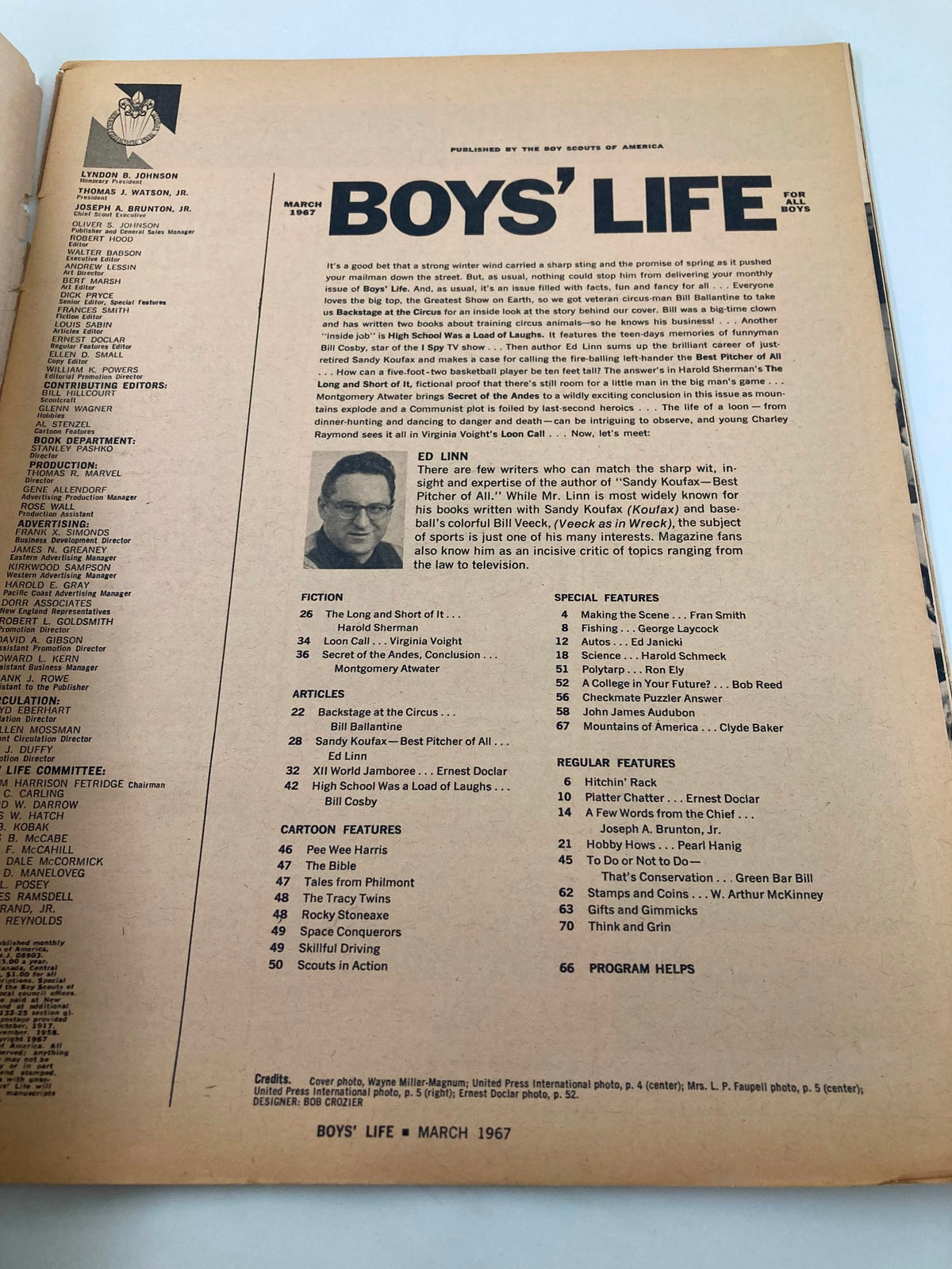 Inside page of VTG Boys' Life Magazine March 1967 displaying editorial content, capturing the essence of mid-20th century youth culture.