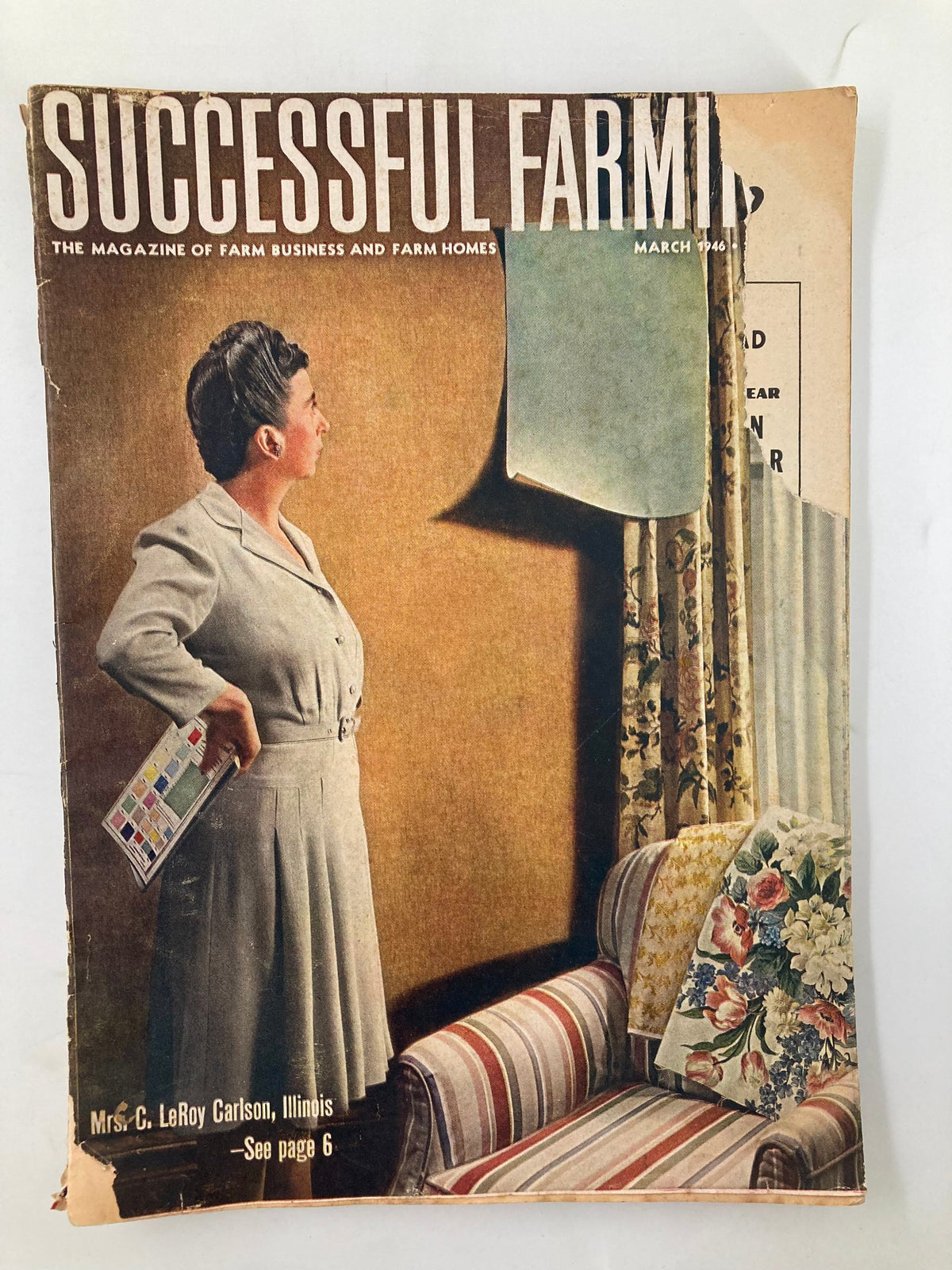 Cover of the VTG Successful Farming Magazine March 1946 featuring Mrs. C. LeRoy Carlson of Illinois, showcasing themes of farm business and home life.