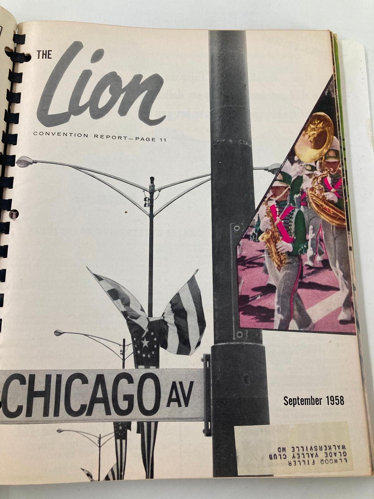 Cover page of The Lion magazine, September 1958 edition, featuring a convention report, along with iconic street signs and a festive parade.