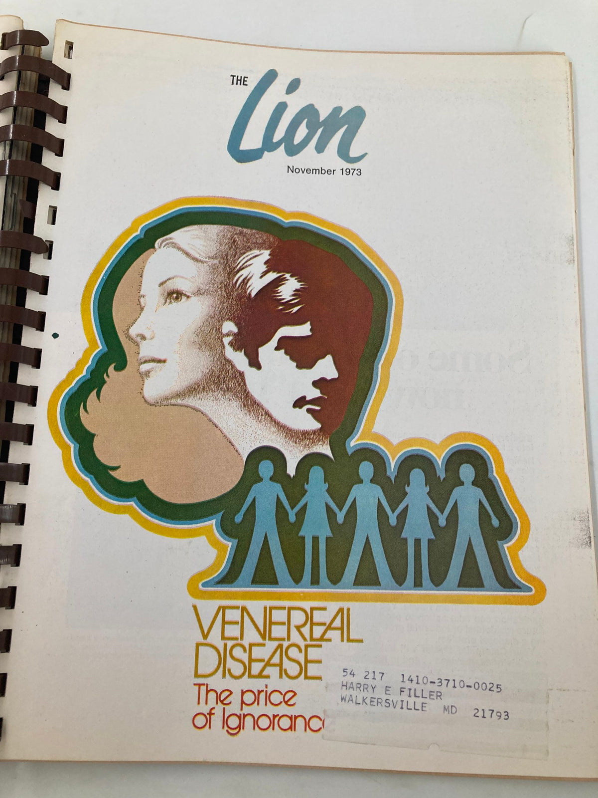 Cover of The Lion Magazine November 1973 discussing 'Venereal Disease: The Price of Ignorance', illustrated with artistic portraits of a man and woman.