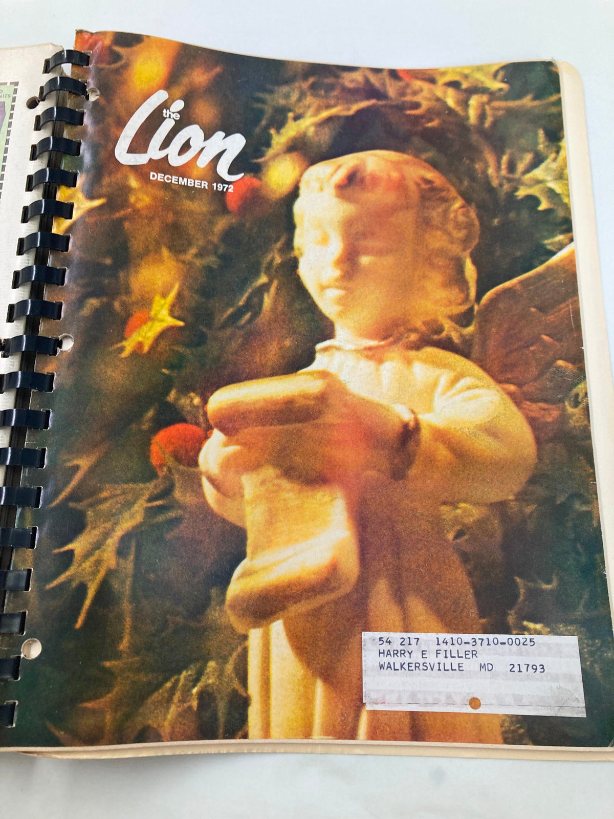 Cover of the December 1972 issue of The Lion Magazine, featuring a statue of an angel and Christmas decorations, part of the 1972 January-December The Lion Magazine Full Year Hard Cover Compilation Issues.