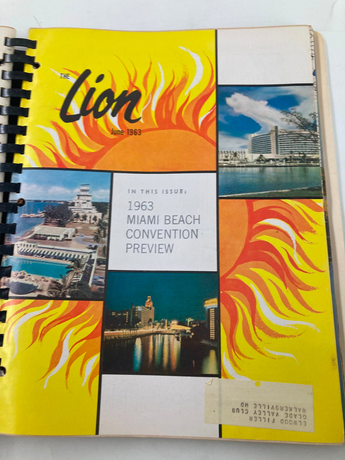 Cover of The Lion Magazine, June 1963 edition, showcasing Miami Beach with vibrant colors, part of the 1963 January-December The Lion Magazine Full Year Hard Cover Compilation Issues.