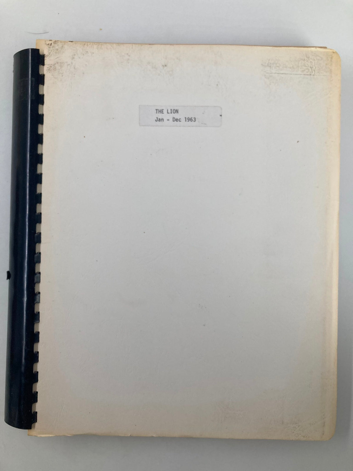 Back cover of The Lion Magazine compilation, showcases the title 'The Lion, Jan - Dec 1963', from the 1963 January-December The Lion Magazine Full Year Hard Cover Compilation Issues.