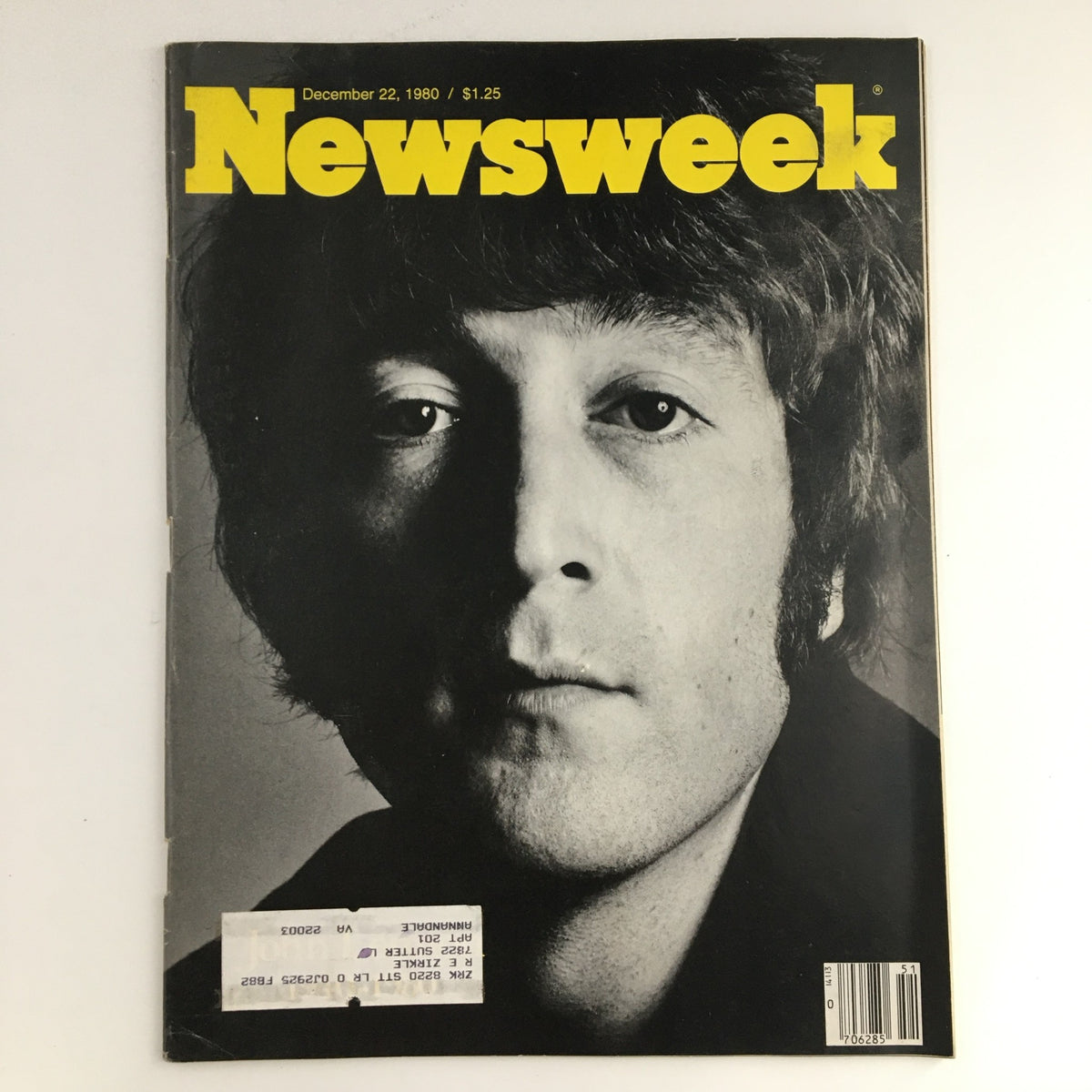 Cover of Newsweek Magazine dated December 22, 1980, featuring a prominent black and white photograph of John Lennon, commemorating his life and music after his tragic death.