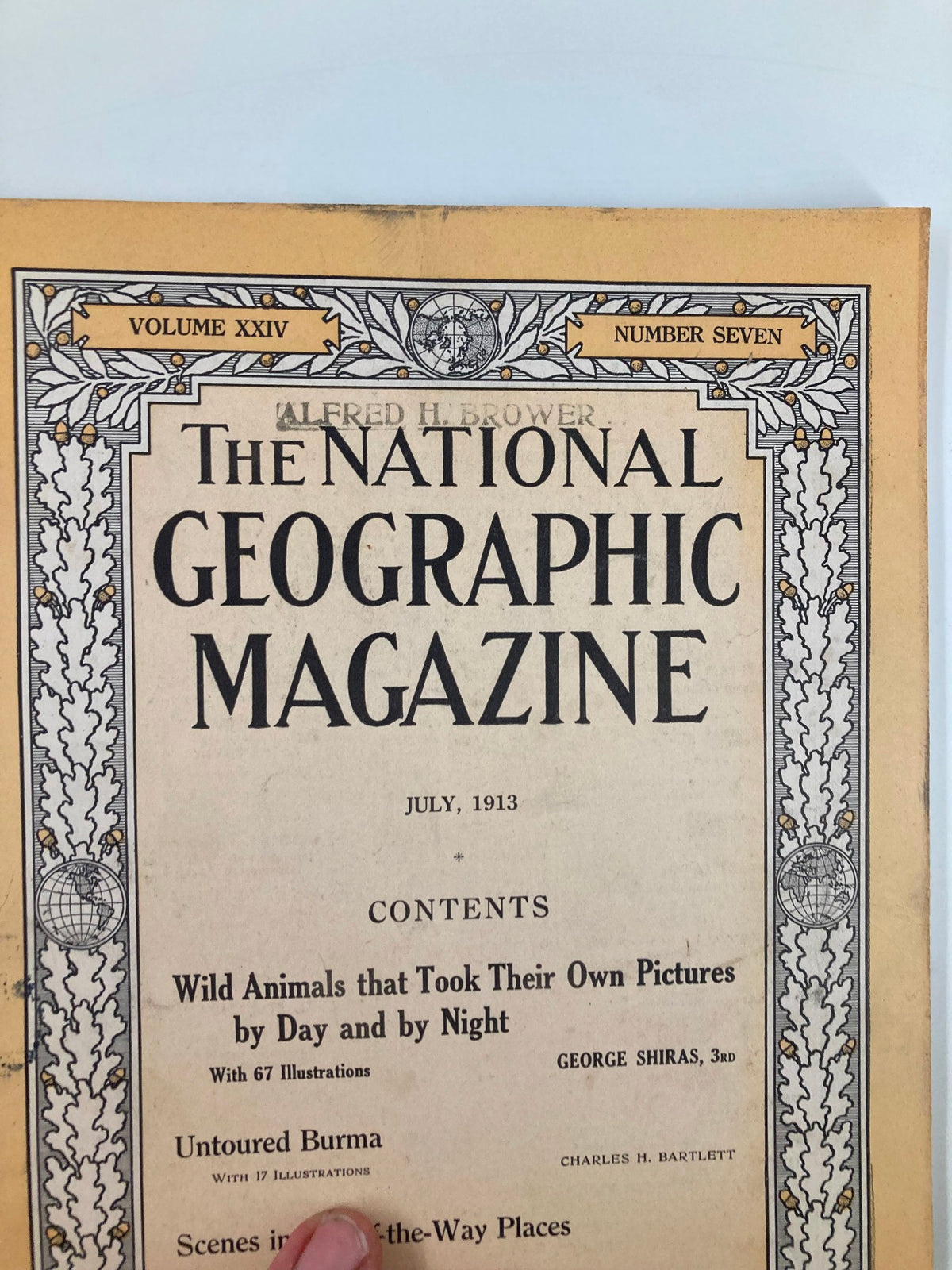 Another view of the cover of the July 1913 National Geographic Magazine, displaying the title and contents listed, emphasizing its historical significance.