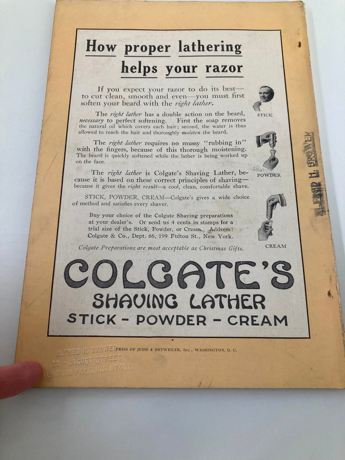 Back cover of The National Geographic Magazine, September 1913, displaying an advertisement for Colgate's Shaving Lather.