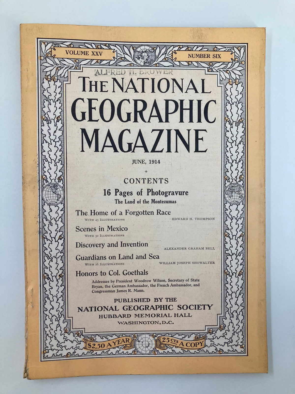 Cover of The National Geographic Magazine from June 1914, featuring the title 'The Home of a Forgotten Race' with contents listed including 'Scenes in Mexico' and 'Guardians on Land and Sea'.