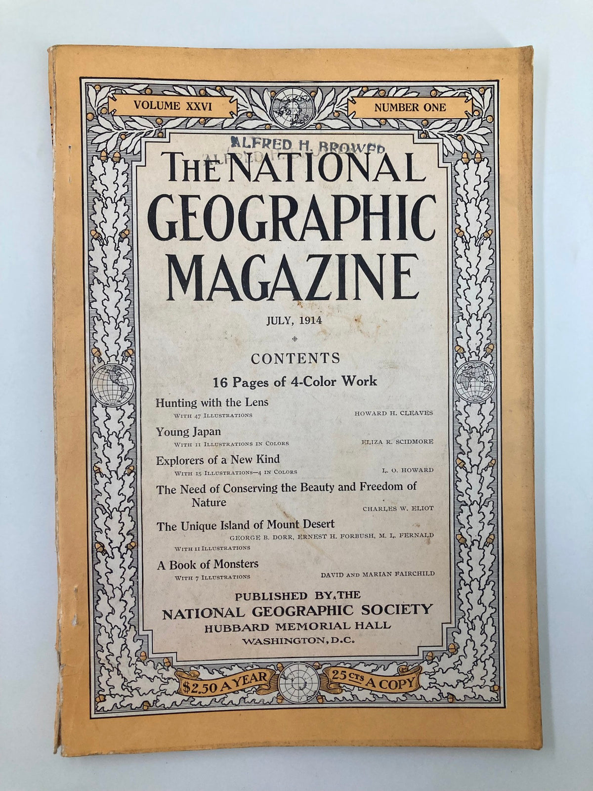 Cover of the National Geographic Magazine, July 1914, titled 'Explorers of a New Kind', featuring vibrant contents and historical significance.