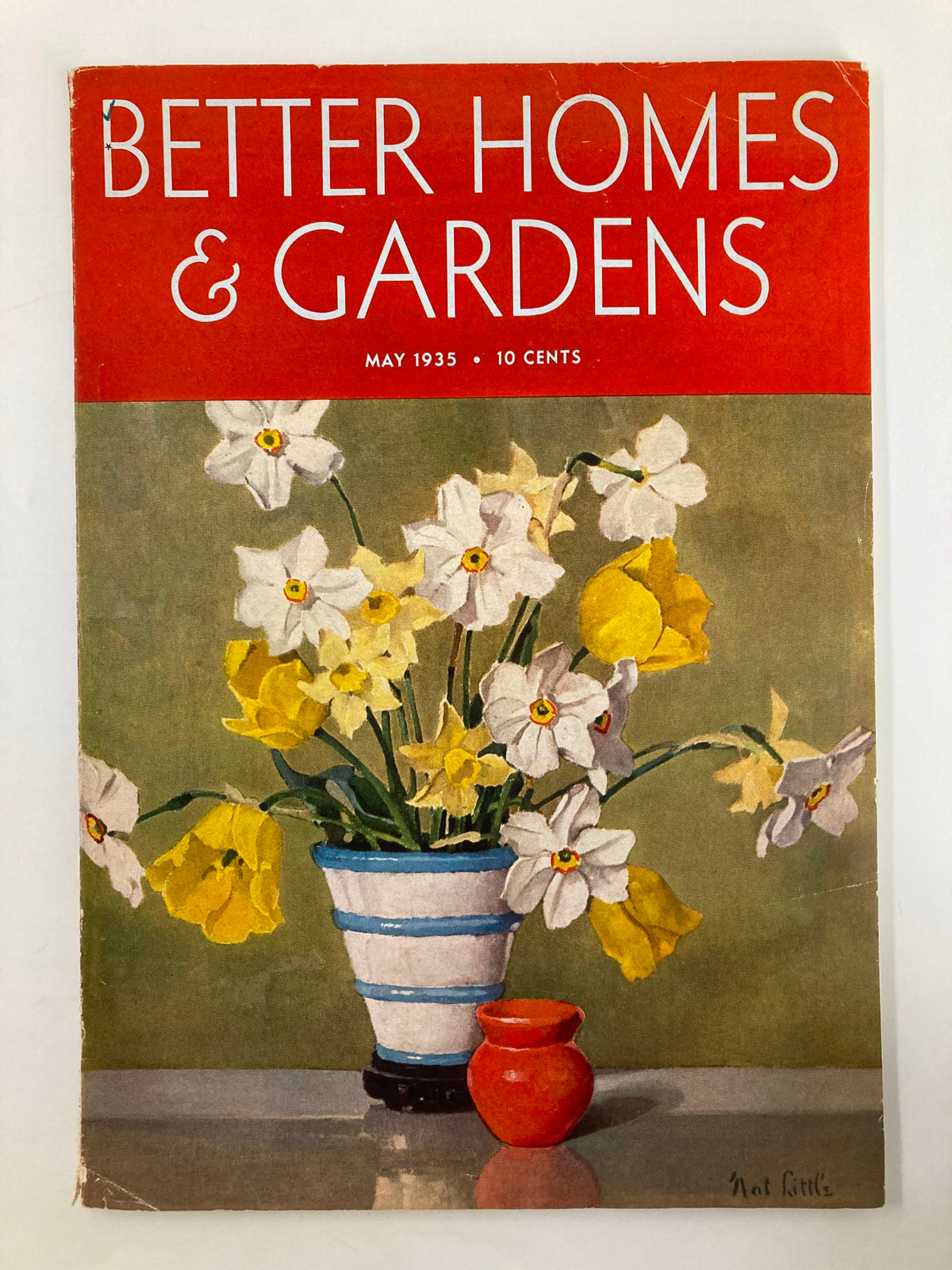 Cover of VTG Better Homes & Gardens Magazine May 1935 featuring a colorful flower arrangement with daffodils and a decorative vase.