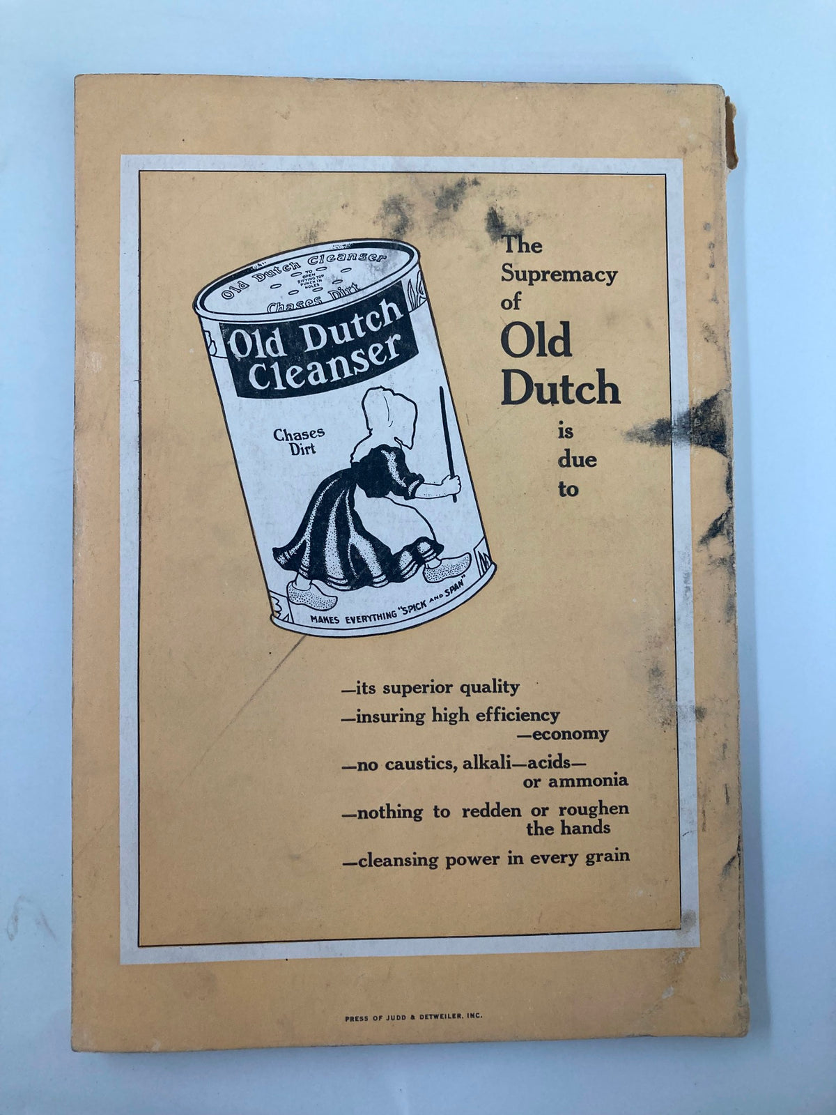 Back cover of National Geographic Magazine September 1916 featuring an advertisement for Old Dutch Cleanser, highlighting the vintage marketing style of the era.