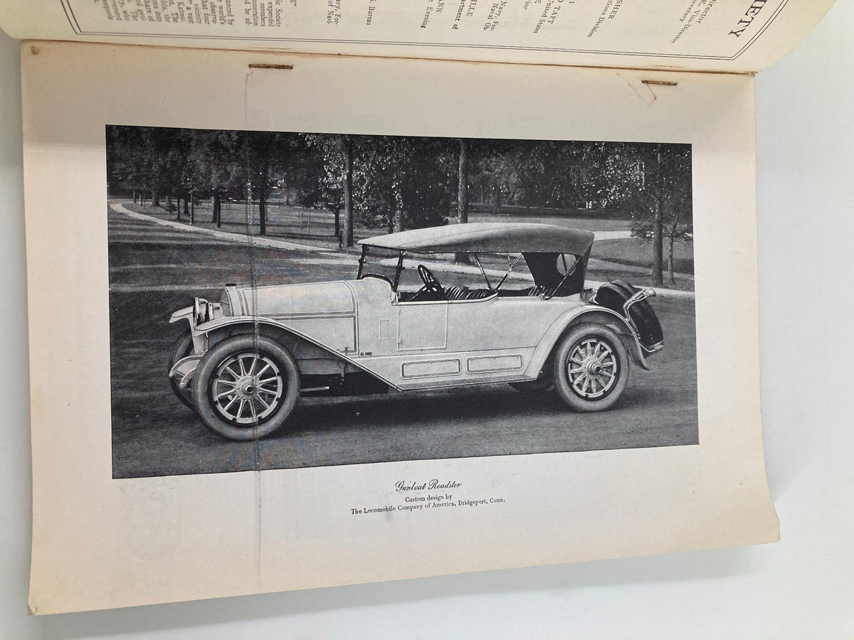 Vintage photograph of a 1920s car featured in the National Geographic Magazine June 1919, showcasing early automotive design and style in a natural park setting.