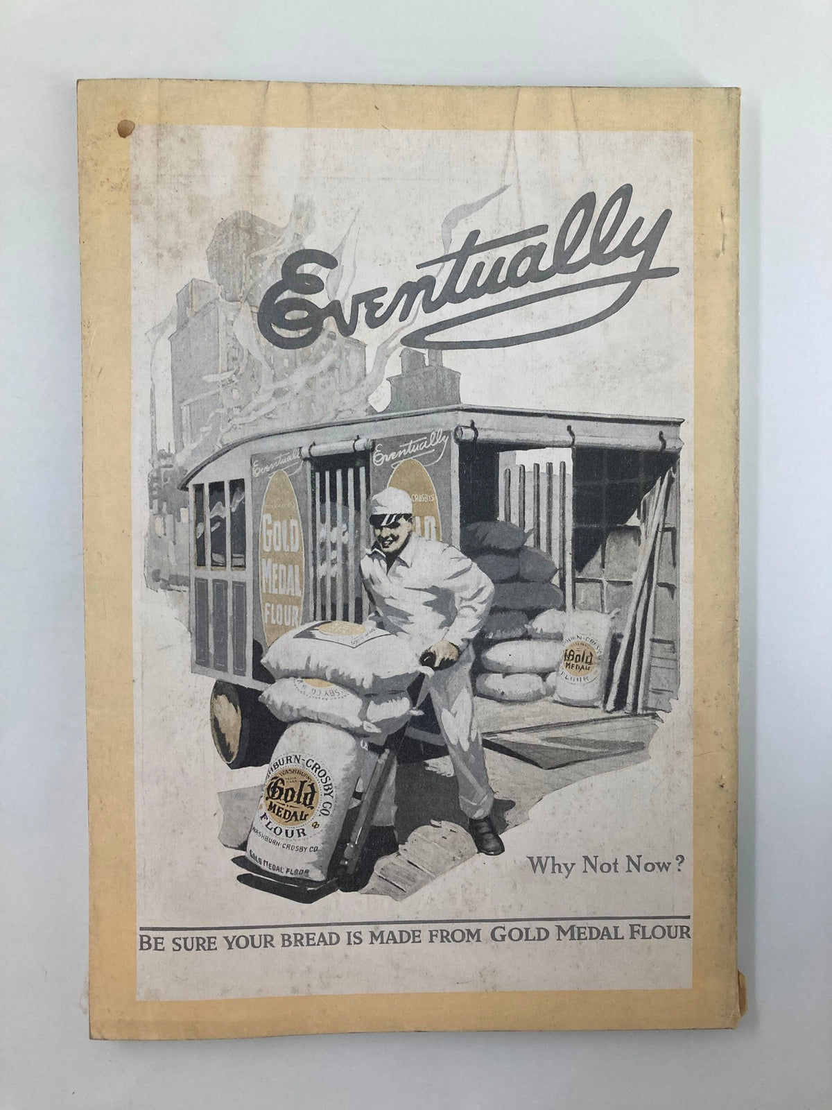 Advertising page from the National Geographic Magazine June 1919, promoting Gold Medal Flour with a vintage illustration of a baker, emphasizing traditional craftsmanship and culinary heritage.