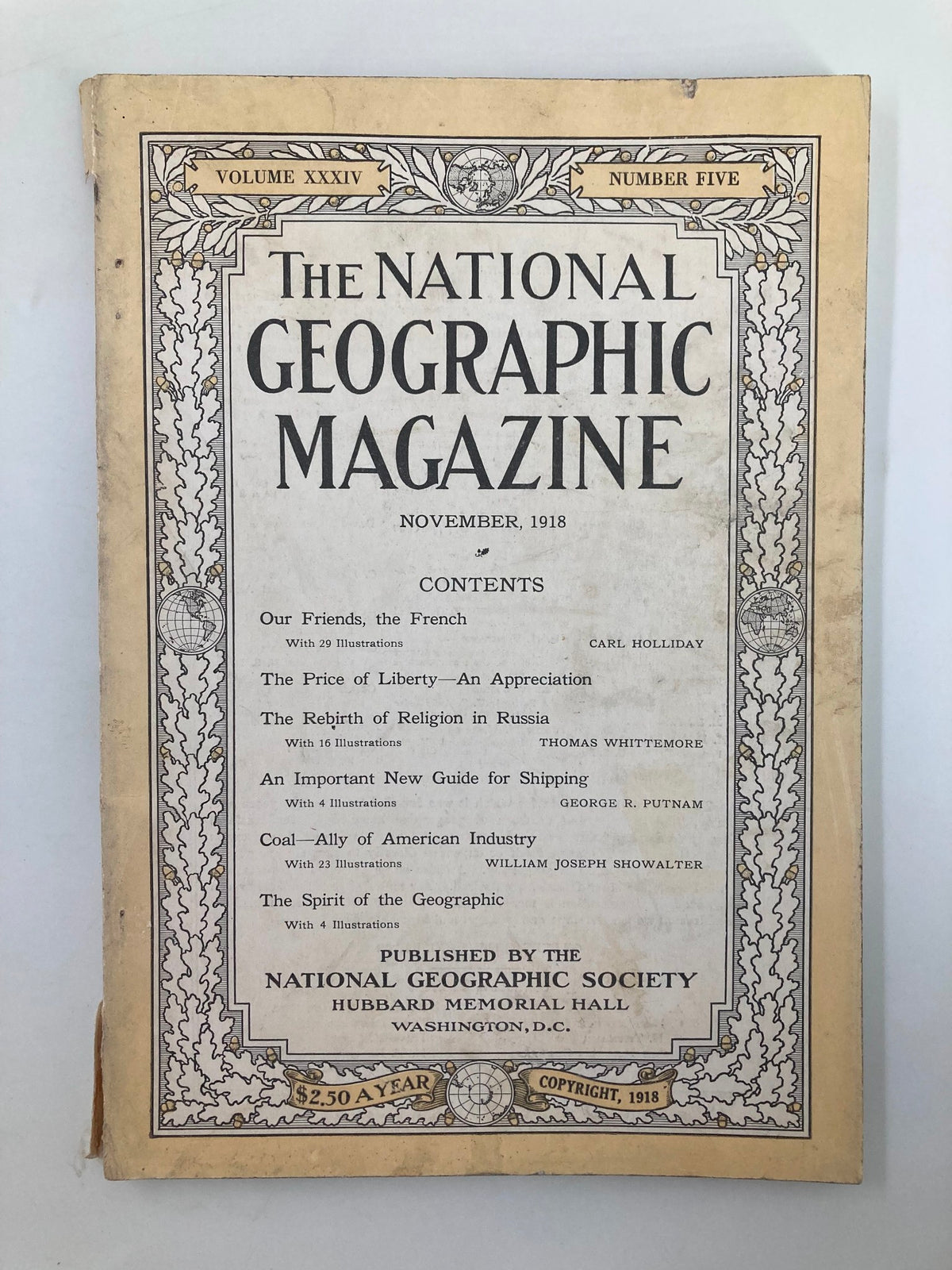Cover of the November 1918 National Geographic Magazine titled 'Our Friends, The French', showcasing the vintage design and contents of the issue.