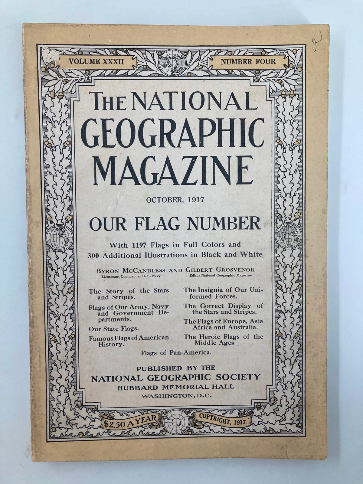 Cover of VTG The National Geographic Magazine October 1917, featuring Our Flag Number with illustrations of flags and historical content.