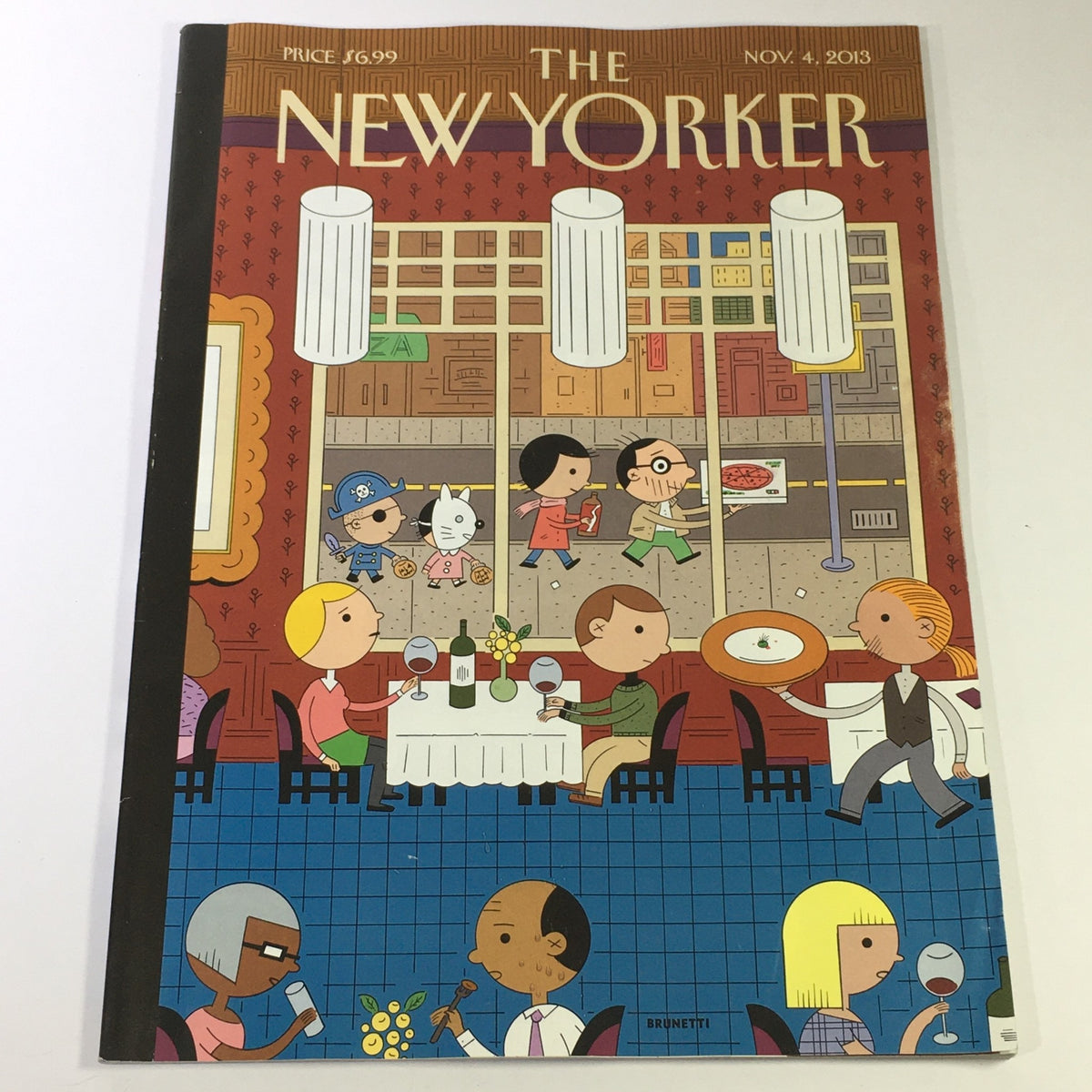 The New Yorker Magazine cover for November 4, 2013, featuring the illustration 'Tea Party's Revenge' by Ivan Brunetti, depicting a vibrant restaurant scene with diverse characters, symbolizing political and social themes.