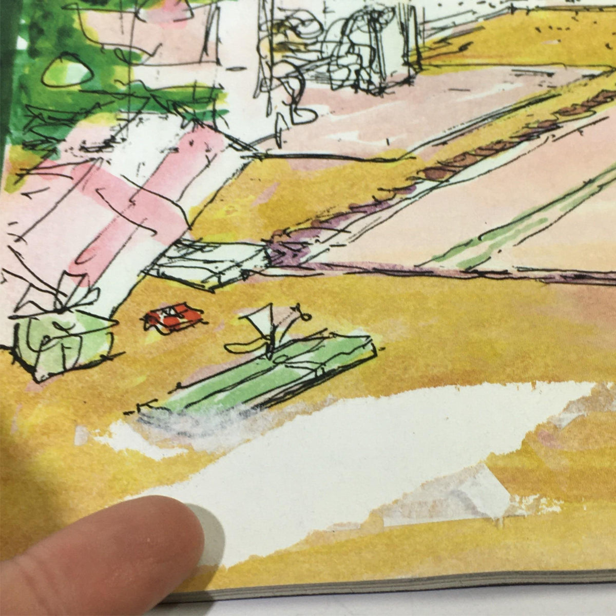 Close-up detail of the illustration from The New Yorker December 13 2010 cover, showcasing colorful gifts and lively artistic elements by George Booth.