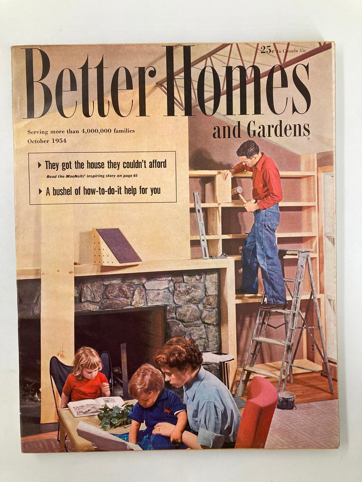 VTG Better Homes & Garden Magazine October 1954 cover featuring a family involved in home improvement activities and children engaged in crafting.