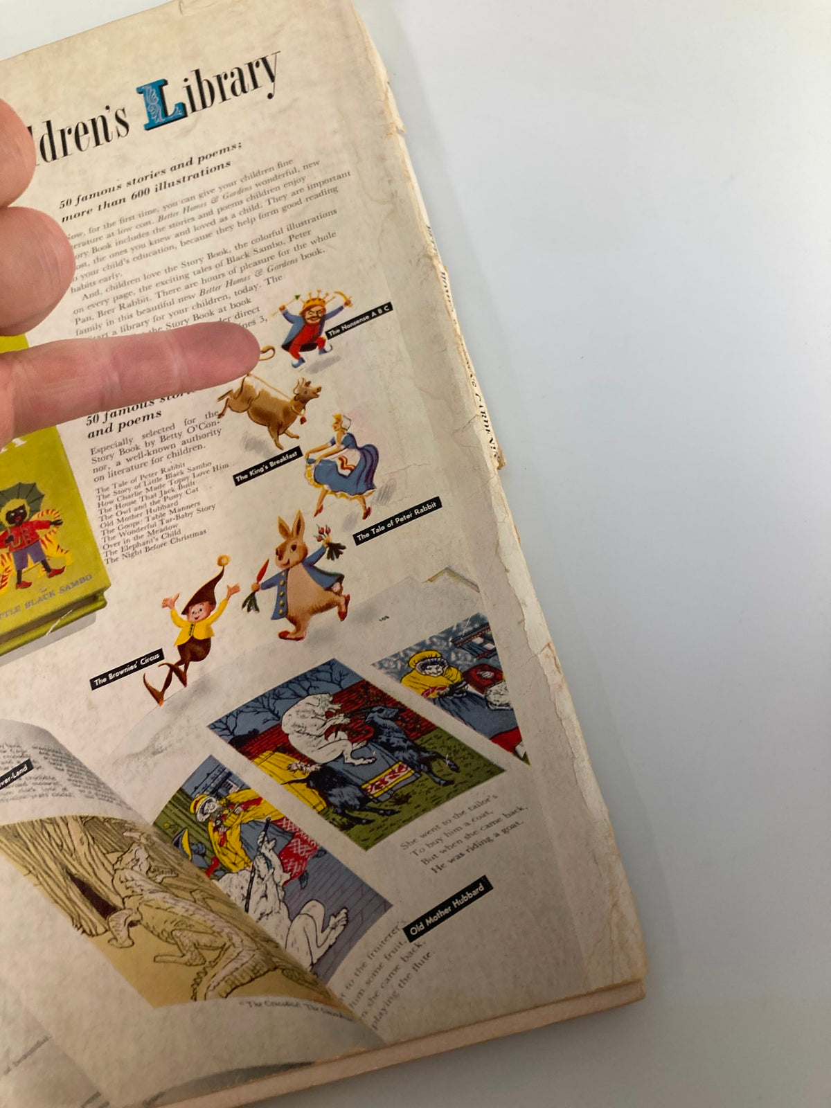 Page from VTG Better Homes & Gardens Gardening Guide 1951 featuring an illustration of a children's library and iconic characters.