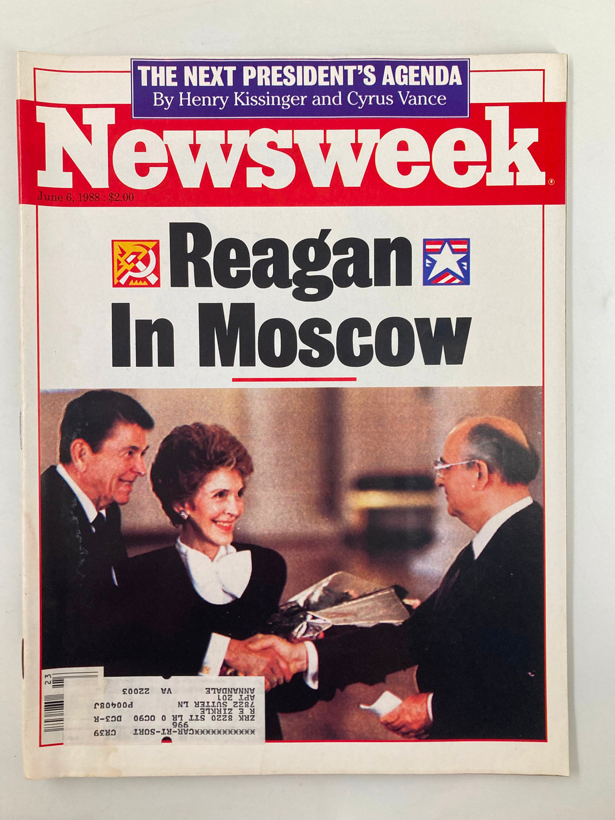 VTG Newsweek Magazine June 6 1988 cover featuring Ronald and Nancy Reagan in Moscow, highlighting a historic moment in U.S.-Soviet relations.