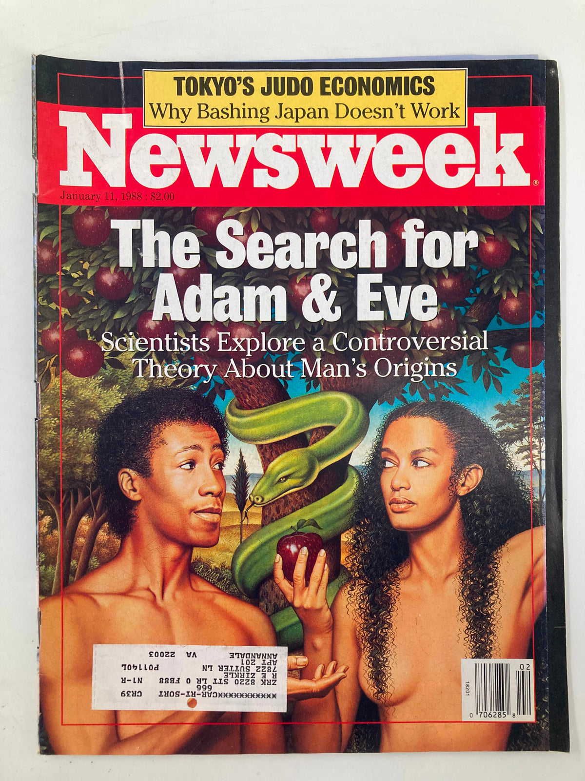 Cover of Newsweek Magazine, January 11, 1988, featuring 'The Search for Adam and Eve