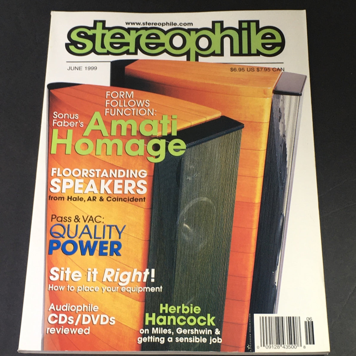 Cover of Stereophile Magazine June 1999 featuring Sonus Faber's Amati Homage speakers and an article on Herbie Hancock.