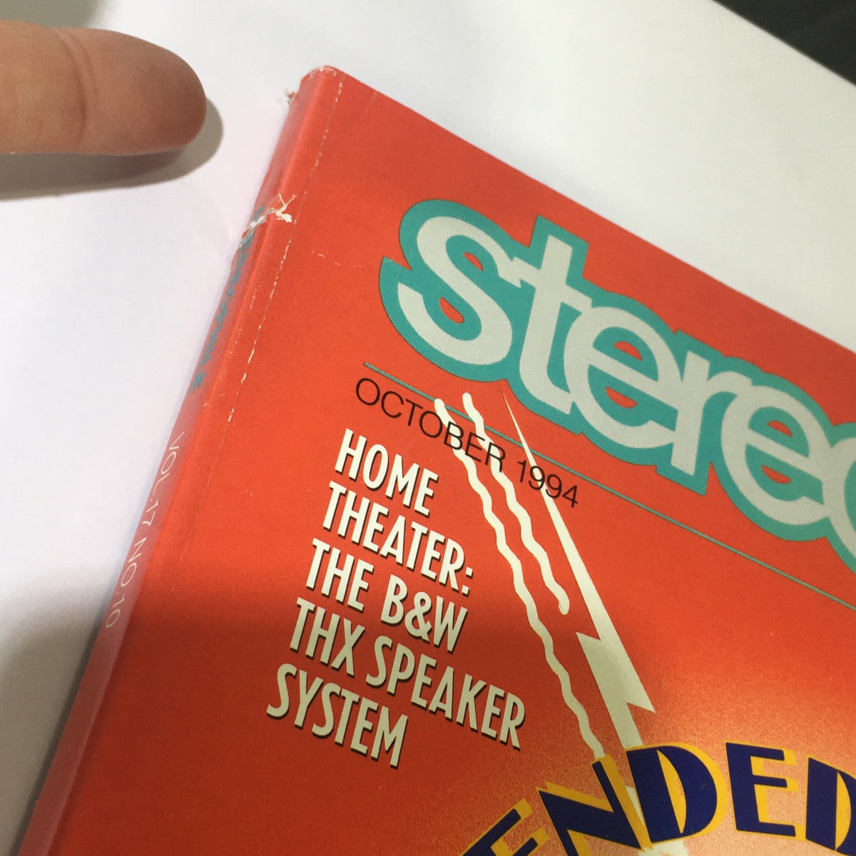 Close-up of the Stereophile Magazine October 1994 cover highlighting the Home Theater feature on the B&W THX Speaker System, with visible minor wear on the spine.
