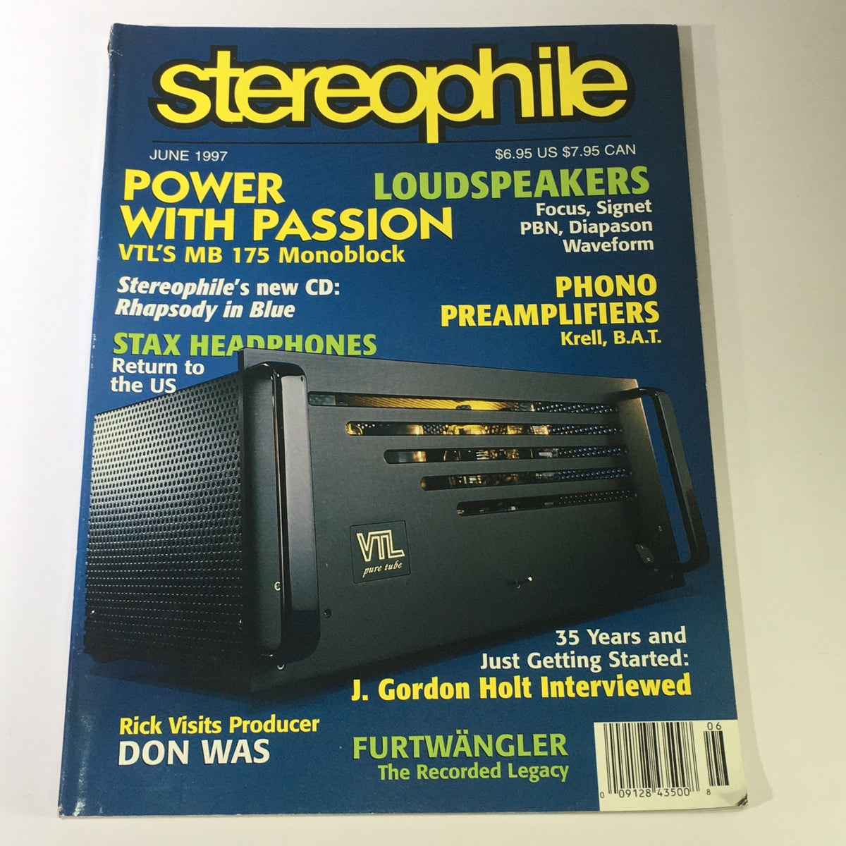 Cover of Stereophile Magazine June 1997 featuring the VTL MB 175 Monoblock amplifier and highlighting a visit by music producer Don Was. The magazine offers insights into high-end audio equipment and technology advancements.