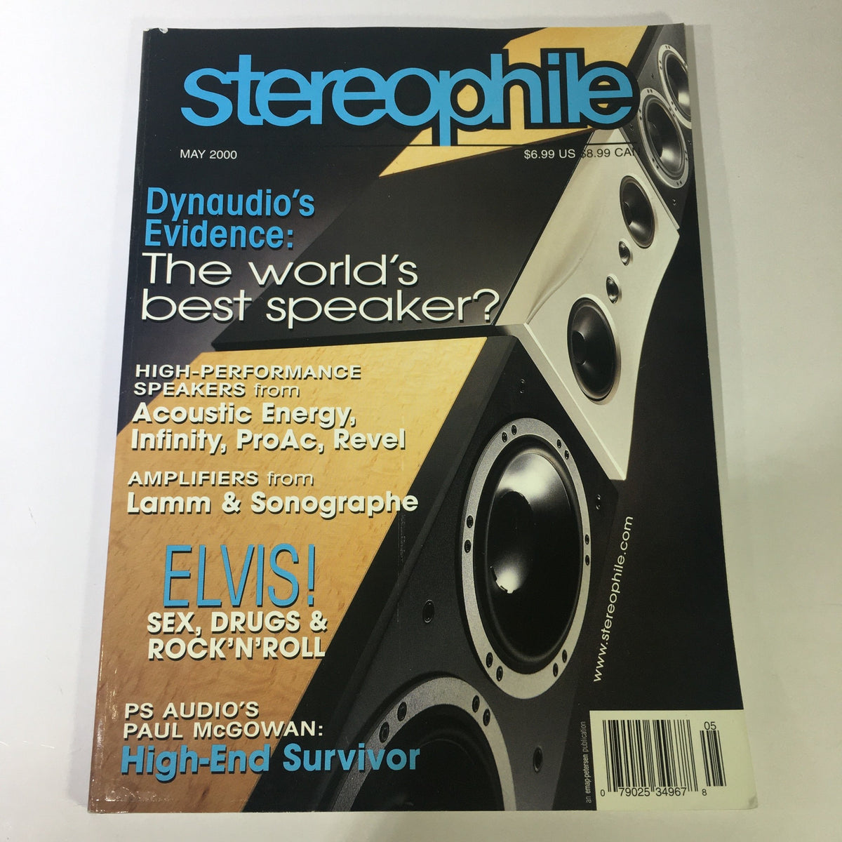 Cover of Stereophile Magazine May 2000 featuring Elvis Presley, Lamm & Sonographe Amplifiers, and a focus on high-fidelity audio technology.