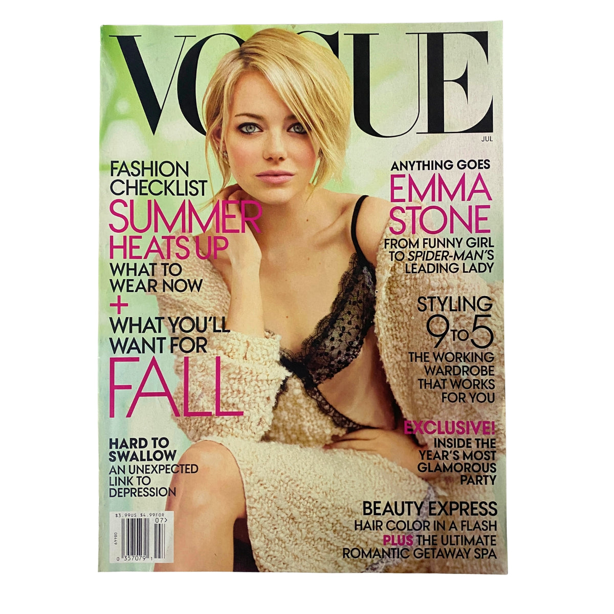 Vogue Magazine July 2012 featuring Emma Stone on the cover, showcasing stylish summer fashion with a checklist theme for fall. The cover highlights Emma Stone's transition from girl-next-door to Hollywood star.