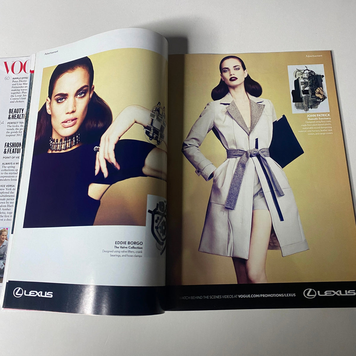 Vogue Magazine January 2012 Meryl Streep Cover No Label VG featuring an advertisement with model Eddie Borgo showcasing a stylish outfit alongside a chic backdrop.