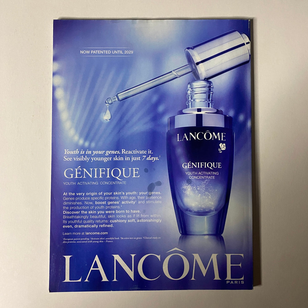 Vogue Magazine January 2012 Meryl Streep Cover No Label VG displaying Lancome Généfique ad featuring a cosmetic product with a dropper, promoting skin rejuvenation.
