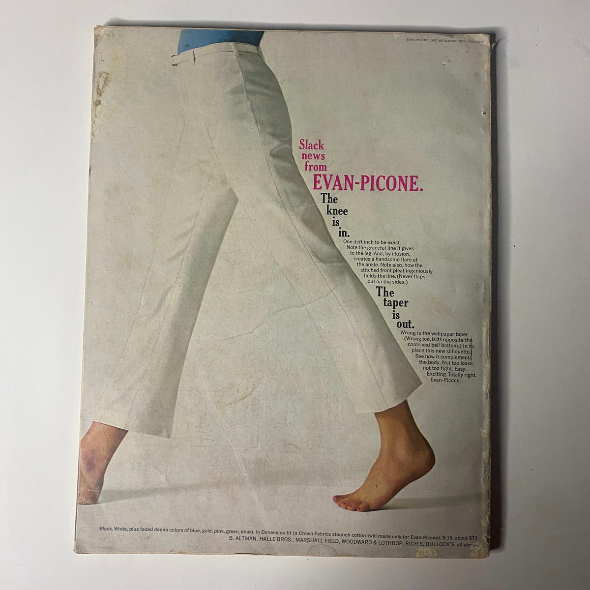 Back cover of Harper's Bazaar Magazine April 1963 featuring a fashion advertisement for Evan-Picone slacks, highlighting contemporary style trends in women's fashion.