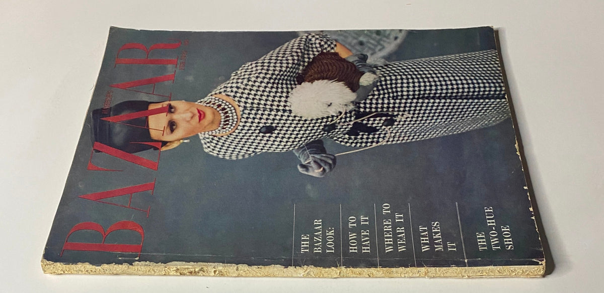 Harper's Bazaar Magazine February 1962 cover displaying the Youngest American Wardrobe. The model wears a chic houndstooth outfit with accessories, highlighting classic 1960s style.